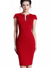 robe de bureau Vintage d'été pour femmes, col en V profond, fermeture éclair au dos, crayon extensible formel, moulante, avec poche, rouge
