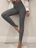 Leggings en tricot côtelé taille haute pour femme gris