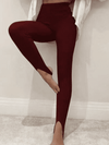 Leggings en tricot côtelé taille haute pour femme rouge bordeaux