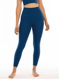 Pantalon de Yoga à sensation nue pour femme - Confort optimal pour les activités sportives et de fitness - Taille haute et longueur cheville pour un maintien bleu marine
