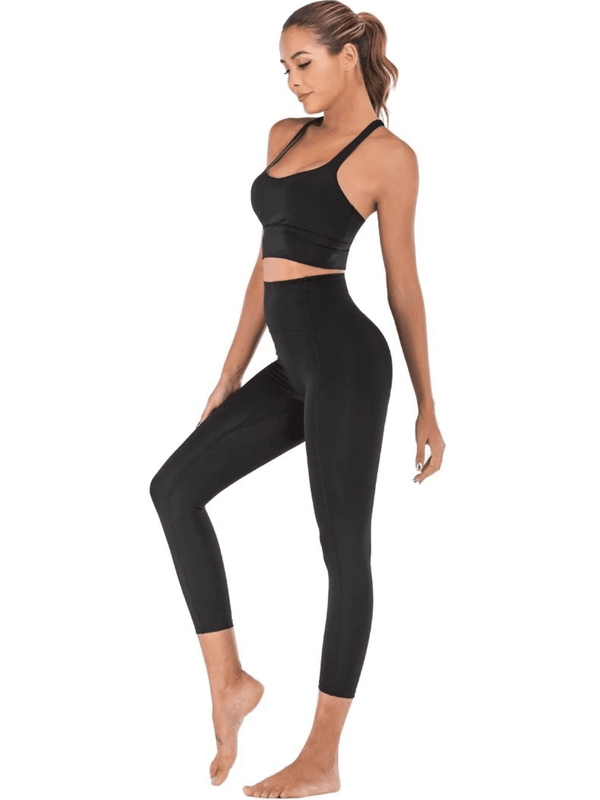Pantalon de Yoga à sensation nue pour femme - Confort optimal pour les activités sportives et de fitness - Taille haute et longueur cheville pour un maintien noir