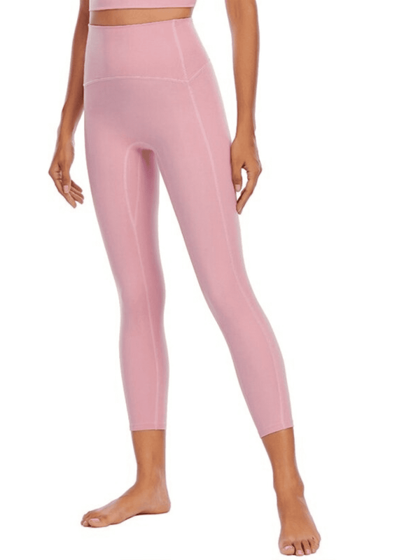 Pantalon de Yoga à sensation nue pour femme - Confort optimal pour les activités sportives et de fitness - Taille haute et longueur cheville pour un maintien  rose