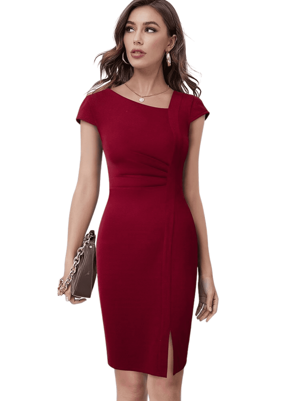 Robe unie élégante et professionnelle pour femmes - idéale pour les occasions formelles et les journées d'été rouge bordeaux